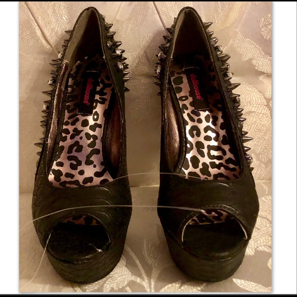 SPIKED/BEJEWELED SNAKESKIN PLATFORM PEEP TOE - Picture 5 of 8